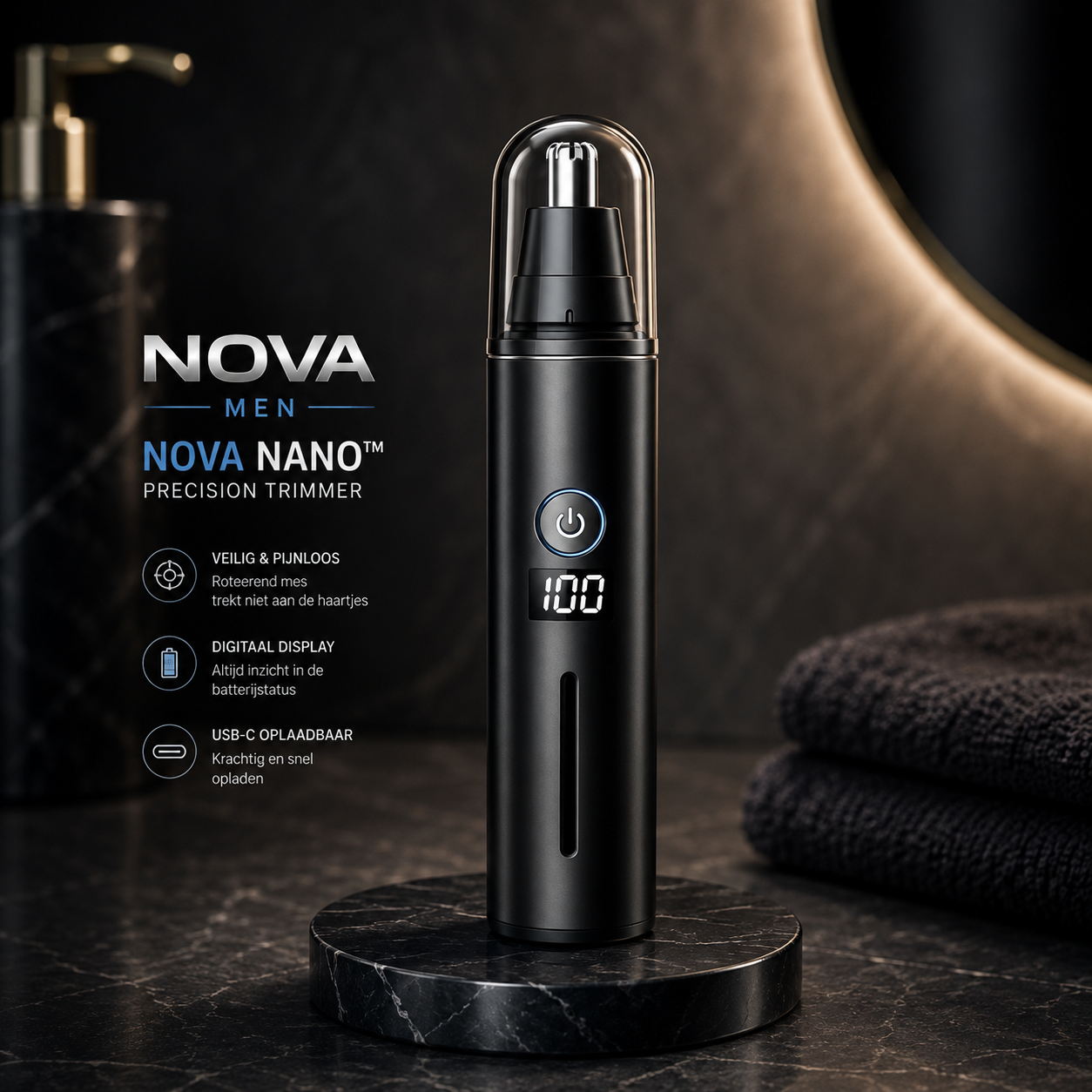 Nova Nano  Mini Zakformaat Neushaartrimmer – Pijnloze Trimmer voor Neus-, Oor- en Wenkbrauwhaar, Waterdicht en Draagbaar, voor Mannen en Vrouwen