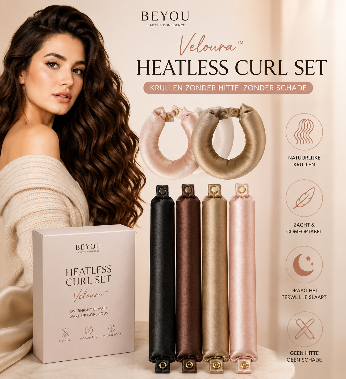 Veloura™ Heatless Curl Set – Zachte Krullen Zonder Hitte