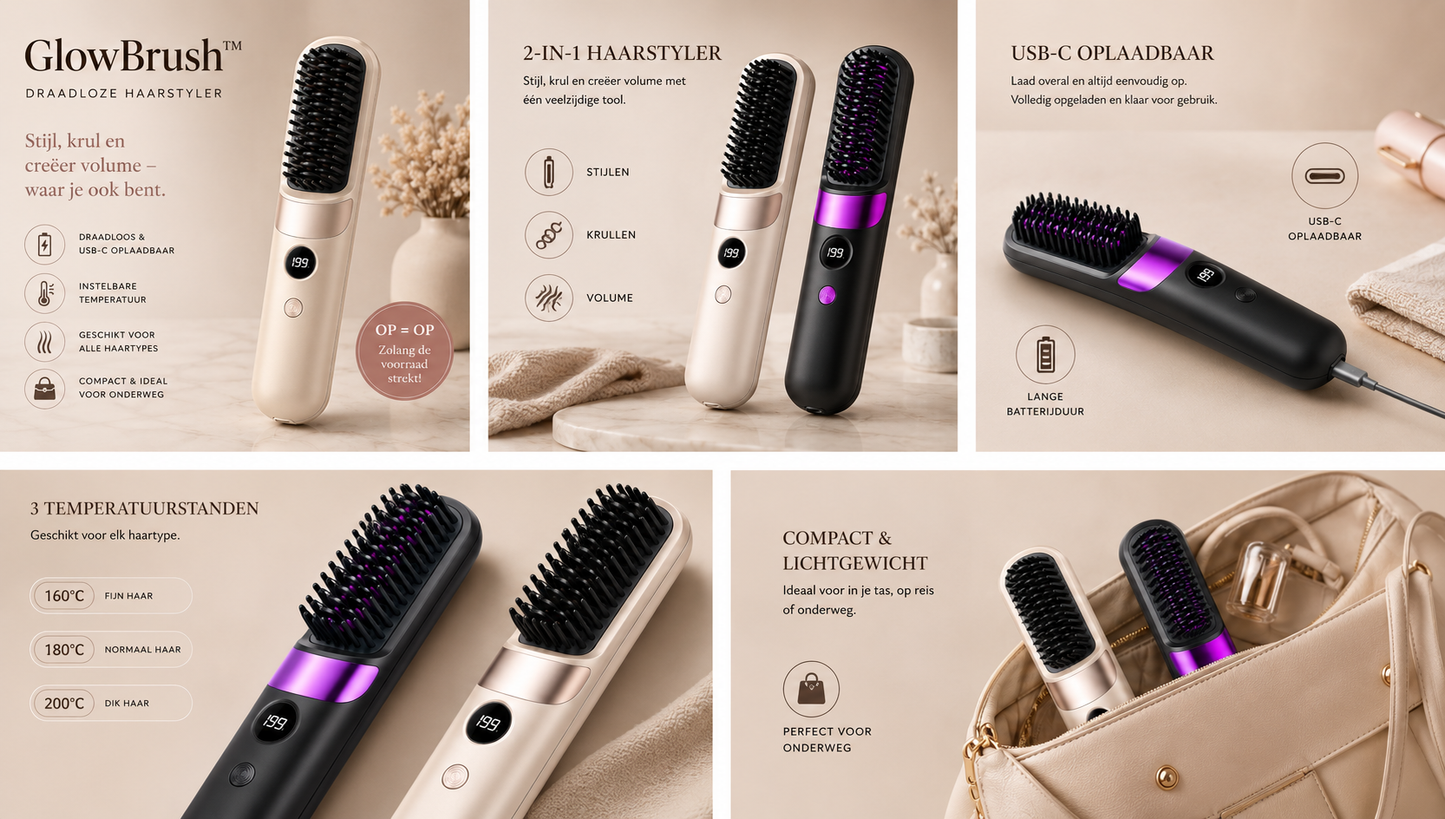 GlowBrush™ – Draadloze Haarstyler